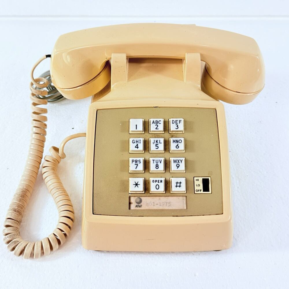 Vintage AT&T 1980's Push Button Desk Telephone Beige Landline Corded Phone Retro